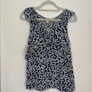 Rio Rao Navy and White Print SS Women's Cotton Top 👚 Large